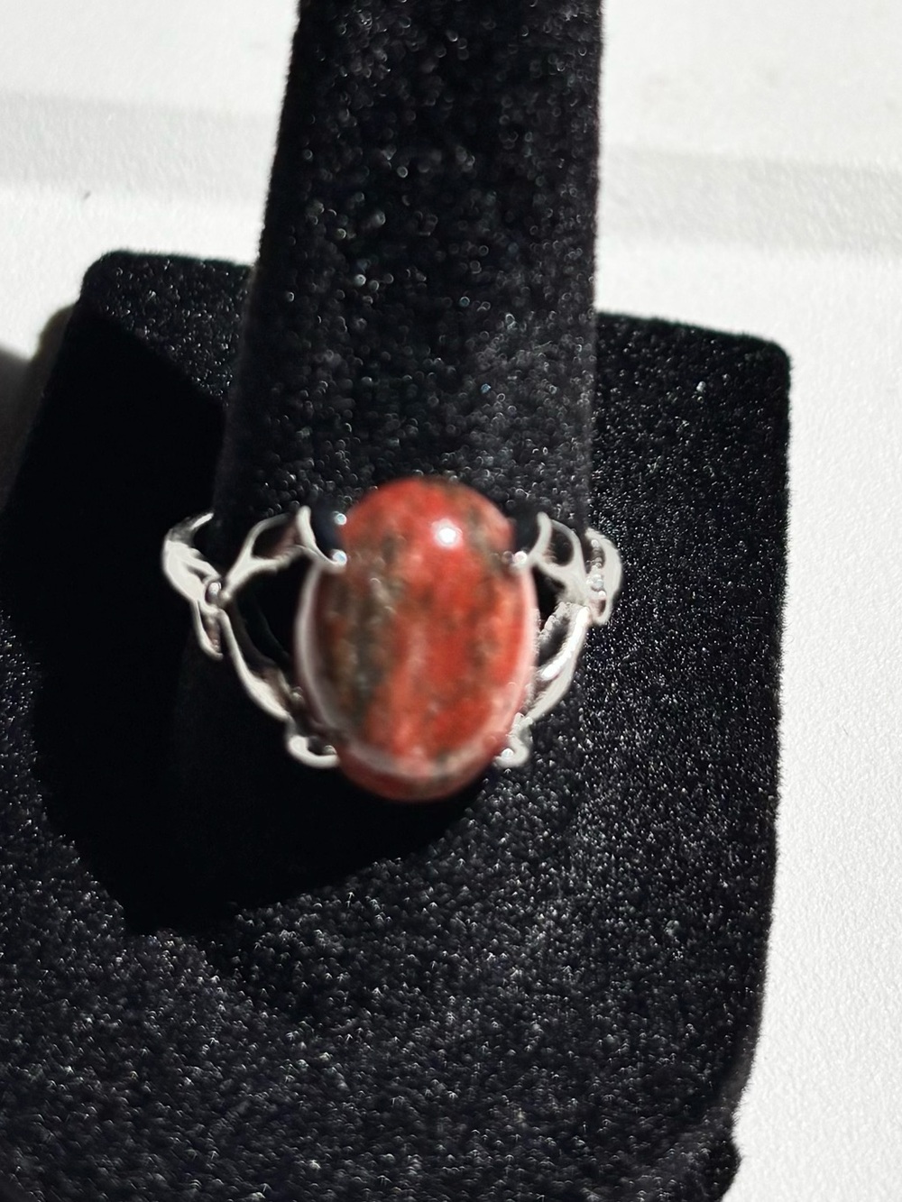 Silver + Burnt Orange & Gray Colored Oval  Ring size 8